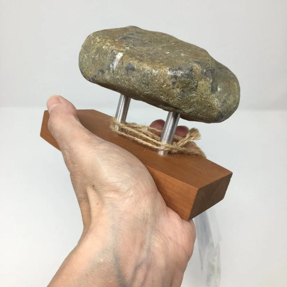 Sea Stones Coast Hook Natural Stone Coat Towel Hook on Cherry Wood Backplate